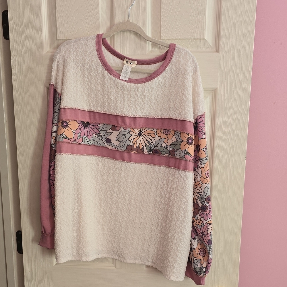BiBi Floral Patchwork Sweatshirt - Pink and Cream